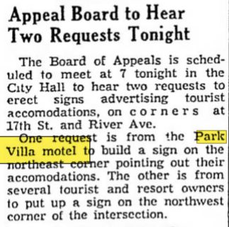 Park Villa Motel - Apr 1954 Request For Sign